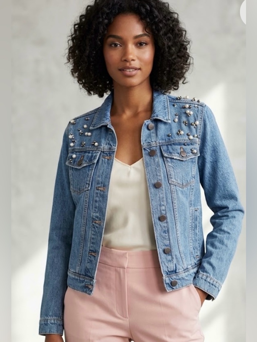 PAIGE Light Blue Embellished Denim Jacket